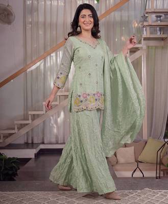 Light Green sequin Embroidery Work Silk Blend Salwar Suit 3