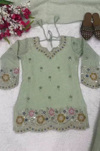 Light Green sequin Embroidery Work Silk Blend Salwar Suit