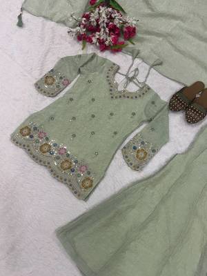 Light Green sequin Embroidery Work Silk Blend Salwar Suit 5