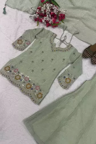 Light Green sequin Embroidery Work Silk Blend Salwar Suit