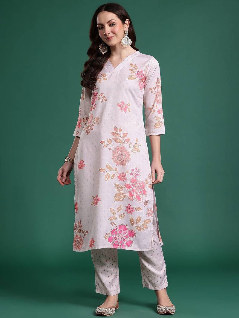 Floral Printed Regular Kurta with Trousers