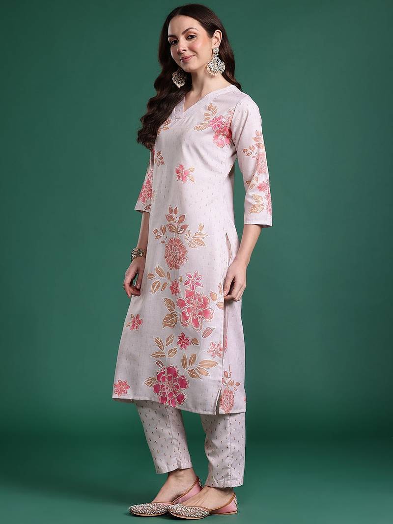 Floral Printed Regular Kurta with Trousers