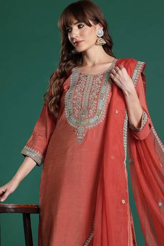 Ethnic Motifs Embroidered Sequinned Kurta with Trousers & With Dupatta