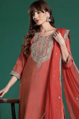 Ethnic Motifs Embroidered Sequinned Kurta with Trousers & With Dupatta