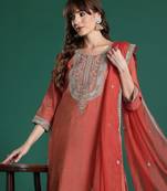 Ethnic Motifs Embroidered Sequinned Kurta with Trousers & With Dupatta