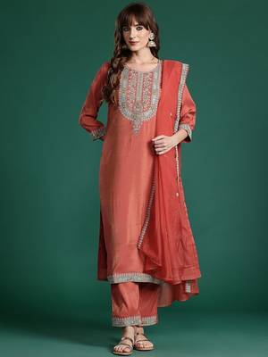 Ethnic Motifs Embroidered Sequinned Kurta with Trousers & With Dupatta 5