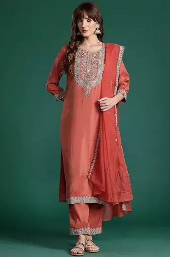 Ethnic Motifs Embroidered Sequinned Kurta with Trousers & With Dupatta