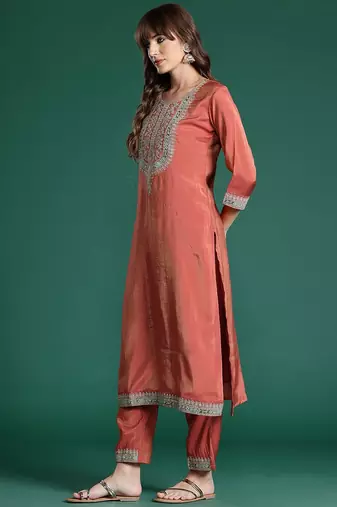 Ethnic Motifs Embroidered Sequinned Kurta with Trousers & With Dupatta