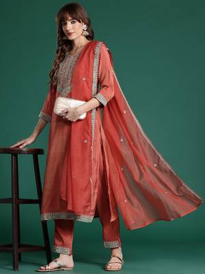Ethnic Motifs Embroidered Sequinned Kurta with Trousers & With Dupatta 7