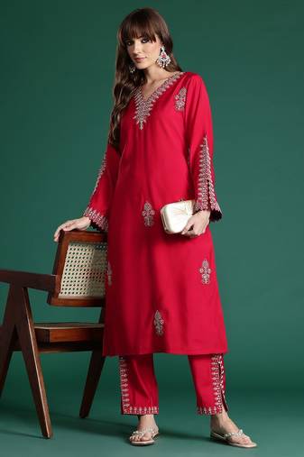 Ethnic Motifs Embroidered Sequinned Kurta with Trousers