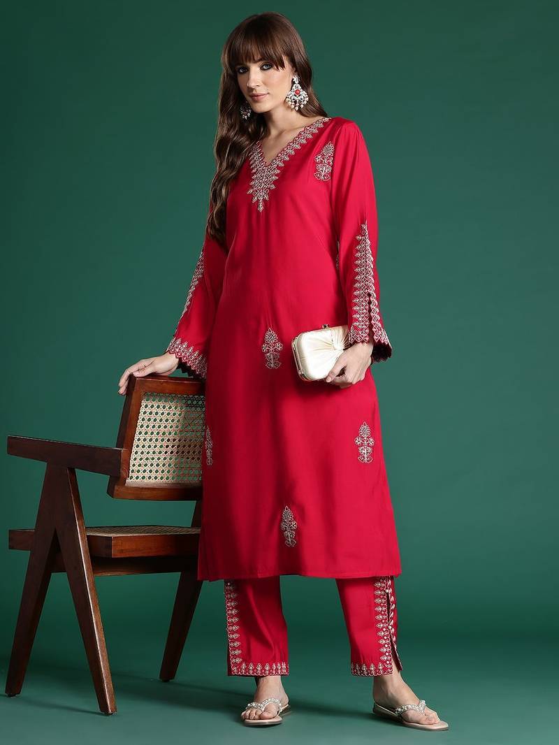 Ethnic Motifs Embroidered Sequinned Kurta with Trousers