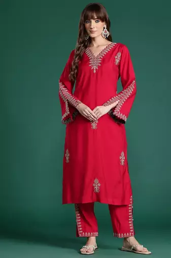 Ethnic Motifs Embroidered Sequinned Kurta with Trousers