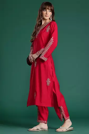 Ethnic Motifs Embroidered Sequinned Kurta with Trousers
