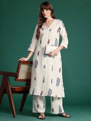 Women Floral Printed Pure Cotton Kurta with Palazzos 1
