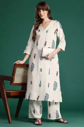 Women Floral Printed Pure Cotton Kurta with Palazzos