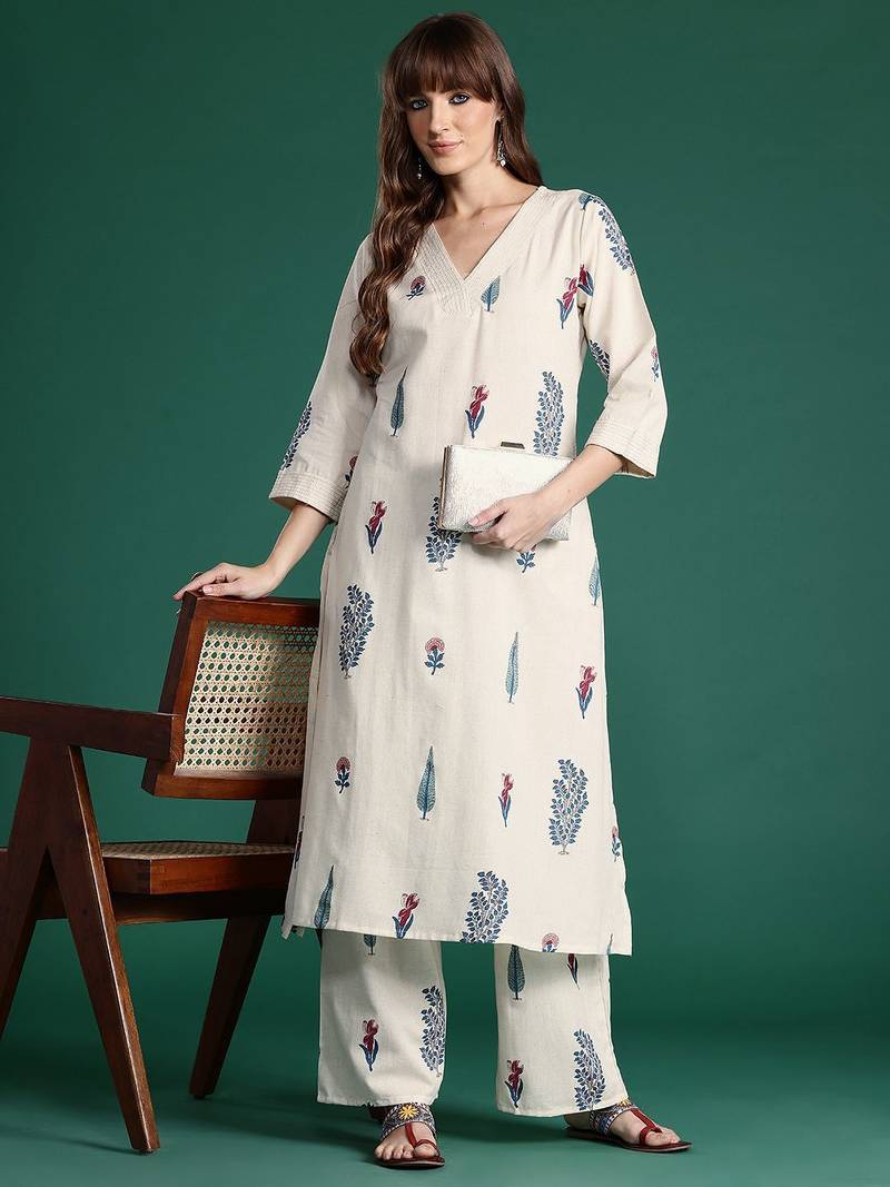 Women Floral Printed Pure Cotton Kurta with Palazzos