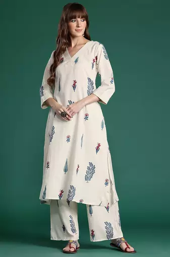 Women Floral Printed Pure Cotton Kurta with Palazzos