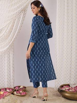 Ethnic Motifs Printed Round Neck Pure Cotton Kurta With Trousers 4