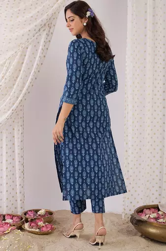 Ethnic Motifs Printed Round Neck Pure Cotton Kurta With Trousers