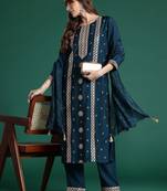 Ethnic Motifs Embroidered Panelled Sequinned Kurta with Trousers & With Dupatta