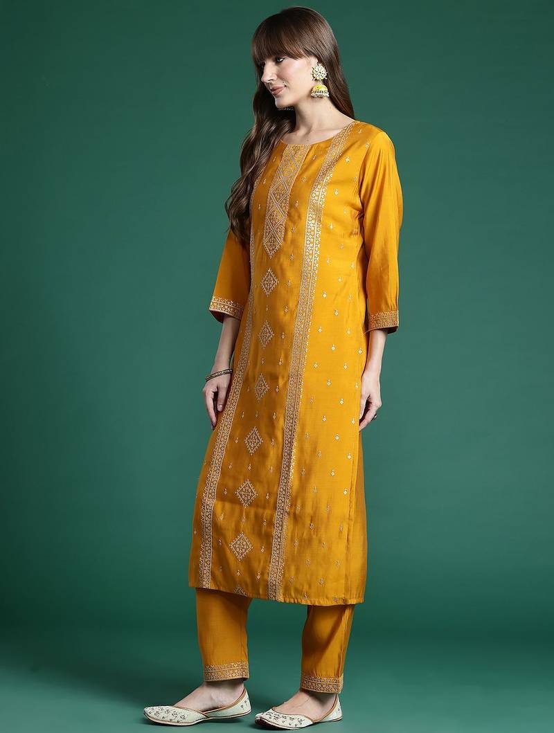 Ethnic Motifs Embroidered Regular Sequinned Kurta with Trousers & Dupatta