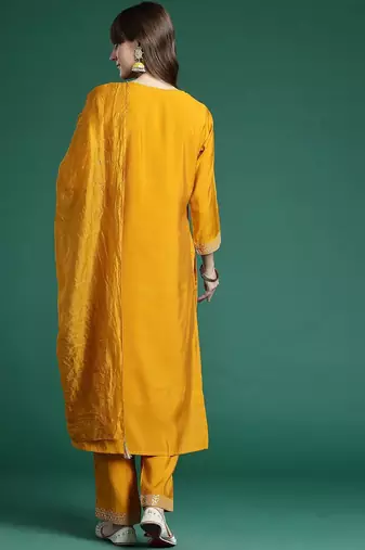 Ethnic Motifs Embroidered Regular Sequinned Kurta with Trousers & Dupatta