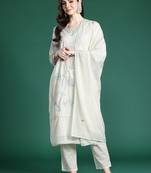 Floral Embroidered Thread Work Pure Cotton Kurta with Trousers & With Dupatta