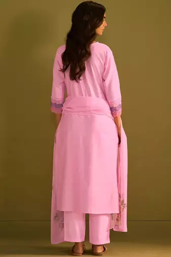 Women Floral Embroidered Regular Thread Work Kurta with Trousers & With Dupatta