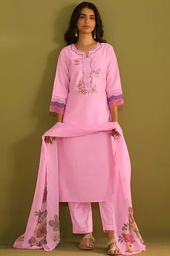 Women Floral Embroidered Regular Thread Work Kurta with Trousers & With Dupatta