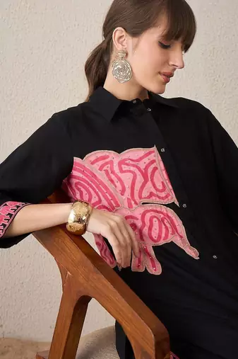 Women Ethnic Motifs Printed Regular Thread Work Kurta with Trousers