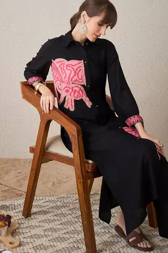 Women Ethnic Motifs Printed Regular Thread Work Kurta with Trousers