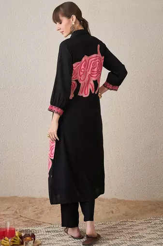 Women Ethnic Motifs Printed Regular Thread Work Kurta with Trousers