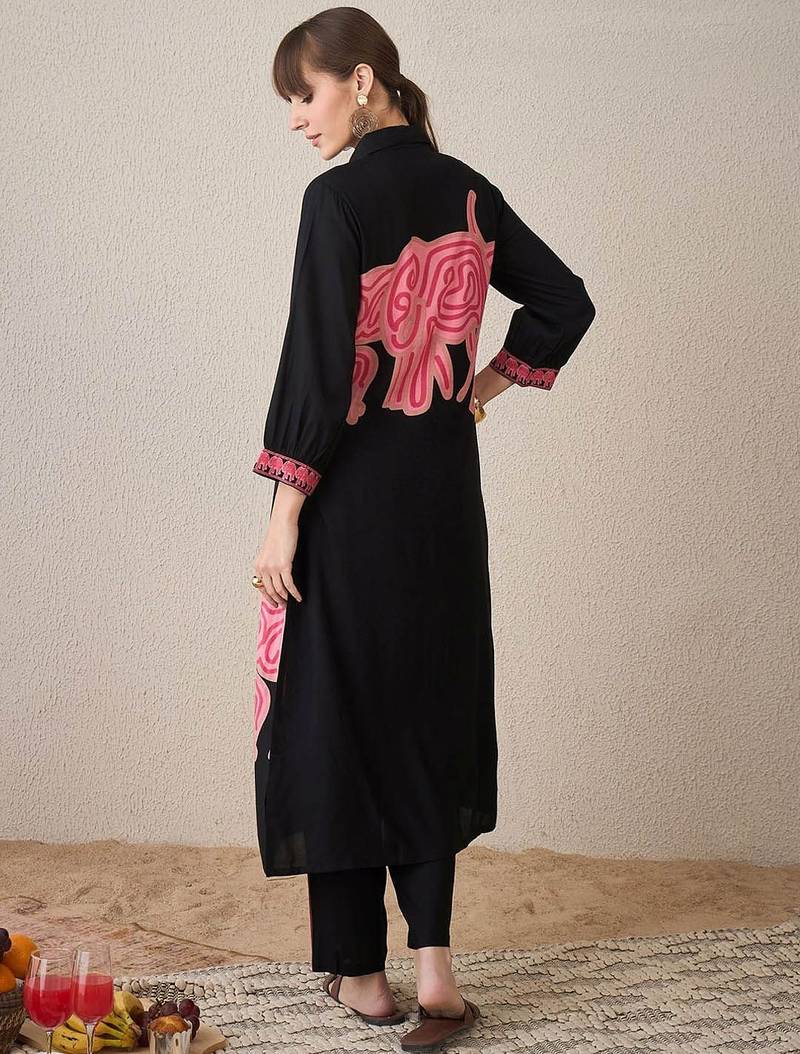 Women Ethnic Motifs Printed Regular Thread Work Kurta with Trousers