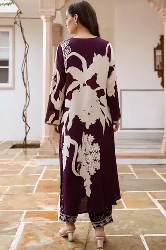 Floral Printed Regular Beads and Stones Kurta with Salwar