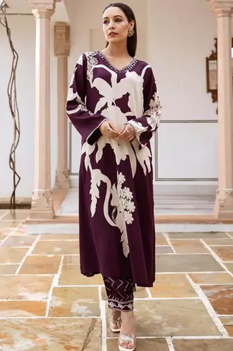 Floral Printed Regular Beads and Stones Kurta with Salwar