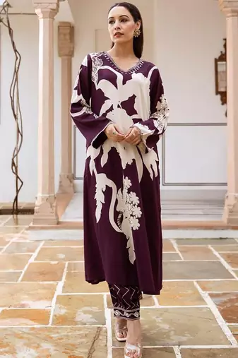 Floral Printed Regular Beads and Stones Kurta with Salwar