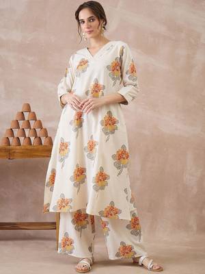 Printed V-Neck A-Line Top With Palazzos Co-Ords 1