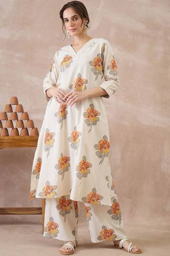Printed V-Neck A-Line Top With Palazzos Co-Ords