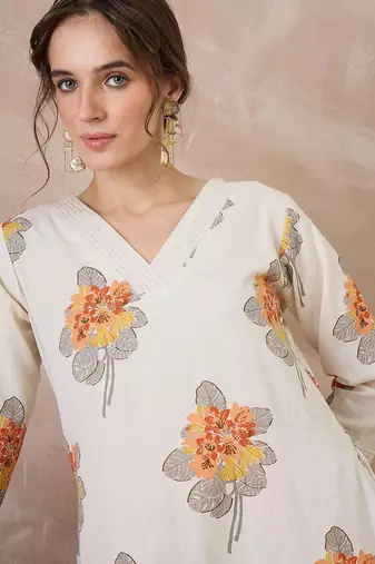 Printed V-Neck A-Line Top With Palazzos Co-Ords
