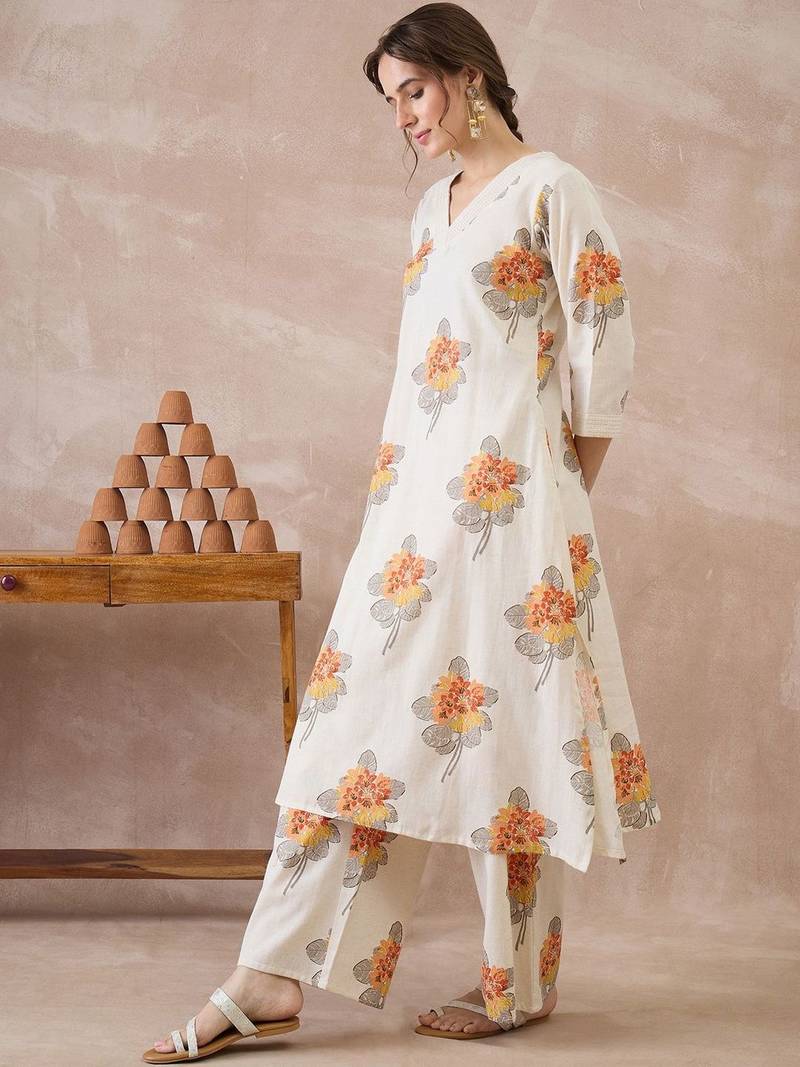 Printed V-Neck A-Line Top With Palazzos Co-Ords