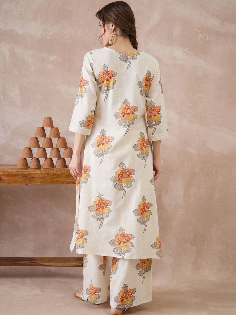Printed V-Neck A-Line Top With Palazzos Co-Ords