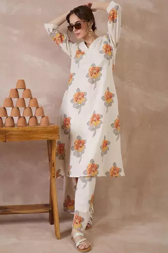 Printed V-Neck A-Line Top With Palazzos Co-Ords