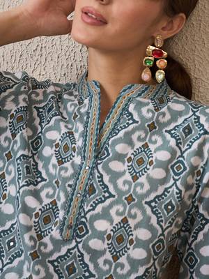Abstract Printed Pure Cotton Straight Kurta With Trousers & Dupatta 2