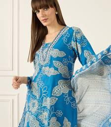 Floral Printed V-Neck Regular Pure Cotton A-Line Kurta With Trousers & Dupatta