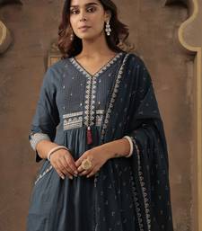 Women Ethnic Motifs Embroidered Cotton A-Line Kurta with Trousers & Dupatta