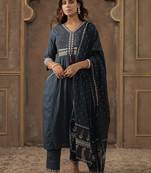 Women Ethnic Motifs Embroidered Cotton A-Line Kurta with Trousers & Dupatta