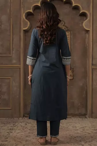 Women Ethnic Motifs Embroidered Cotton A-Line Kurta with Trousers & Dupatta