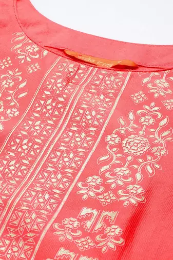 Women Pink Ethnic Motifs Printed Liva Kurta with Palazzos & With Dupatta