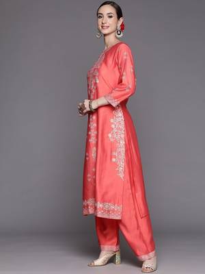 Women Pink Ethnic Motifs Printed Liva Kurta with Palazzos & With Dupatta 5