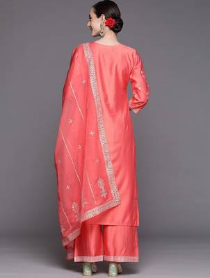 Women Pink Ethnic Motifs Printed Liva Kurta with Palazzos & With Dupatta 6